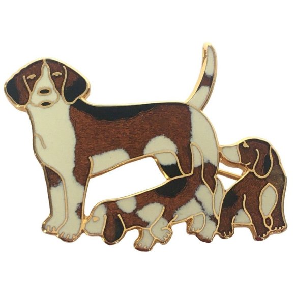 Crown and Fish Jewelry - VTG Fish and Crown Dog Puppies Puppy Cloisonne Style Enamel Brooch Pin Jewelry